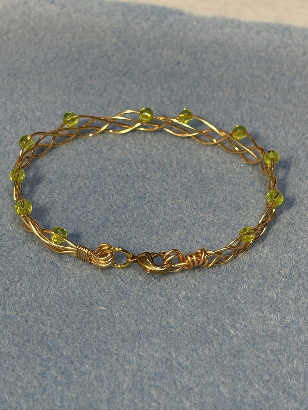 Delicate Gold-Tone Wire Bracelet with Lime Green Beads
